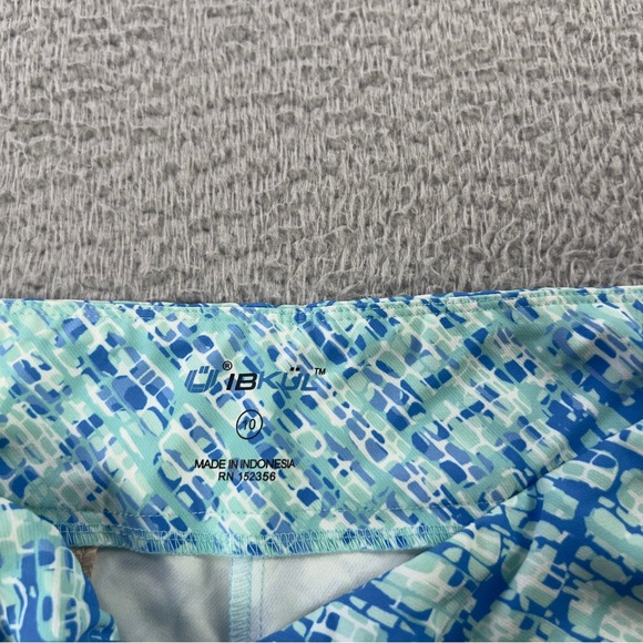 IBKUL Pants Womens 10 Blue Green Printed Activewear Cropped Pull On Preppy - Picture 8 of 10